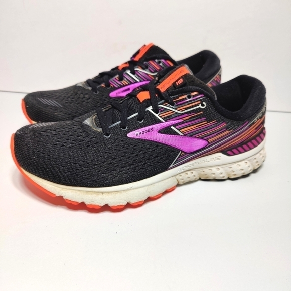 Brooks Adrenaline GTS 19 Black Pink Orange Women's Running Shoes Size 11.5B Med - Picture 1 of 9